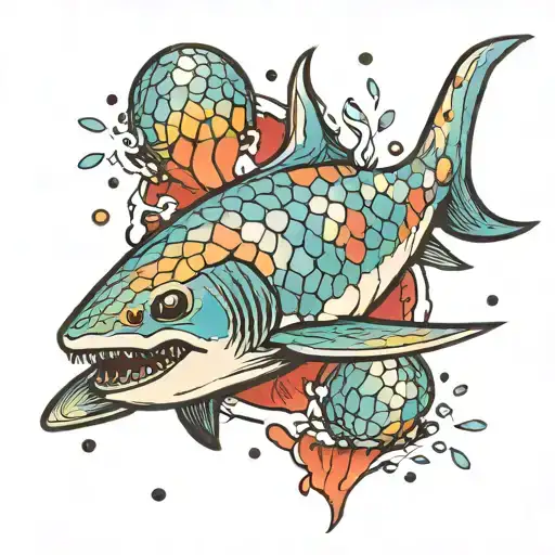 Disco Ball Shark Swimming Tattoo