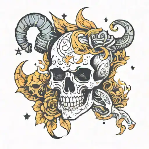 Skull And Capricorn And Aquarius Constellation Merging Together