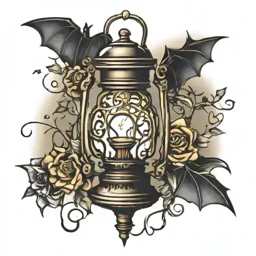 Tangled Lantern With Bat Hanging From It