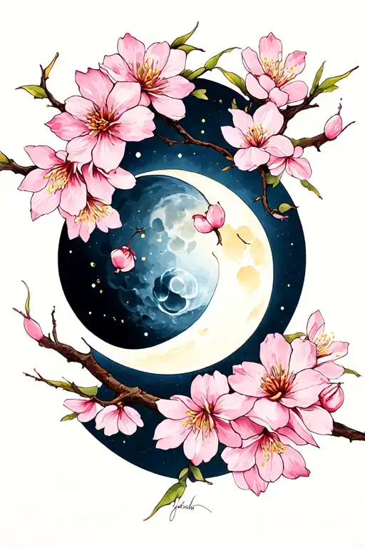 Cherry Blossom Moon Phases Intertwined