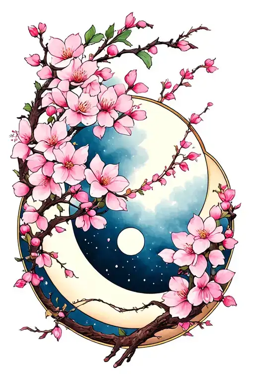 Cherry Blossom Moon Phases Intertwined