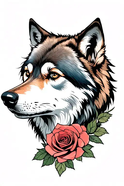 Romantic Wolf Blended By Roses