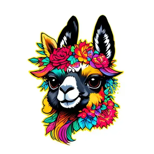Llama Colourful Small Manga Style