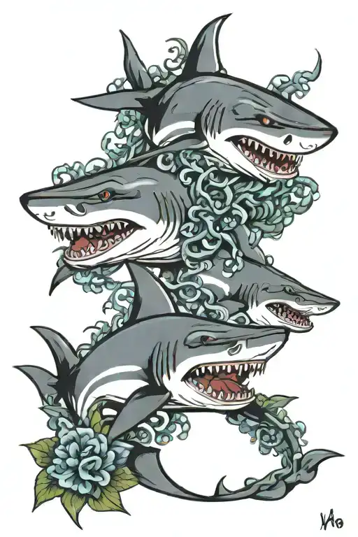 Sharks With An Octopus Smoking Weed