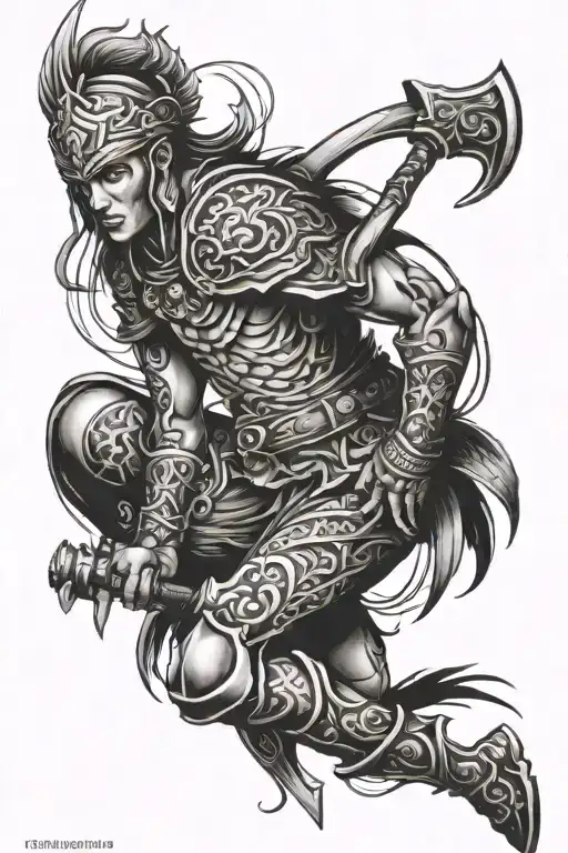 Warrior Leg Sleeve Tattoo Design