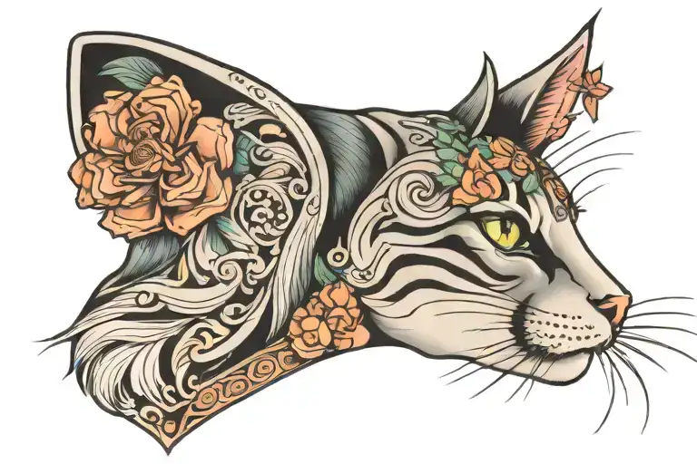 Cat Head Side Profile Traditional Lady