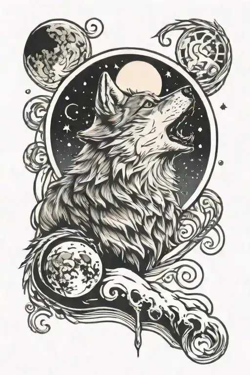 Wolf Howling At The Moon Phases