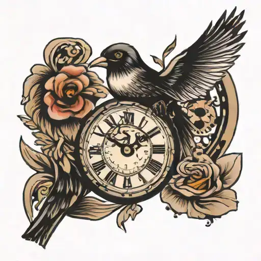Clock And Flying Bird