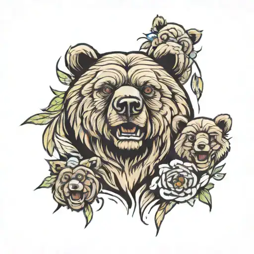 A Bear With A Grin Protects His Family