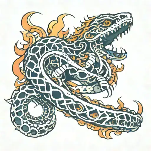 Flaming Snake Inside A Human Skeleton