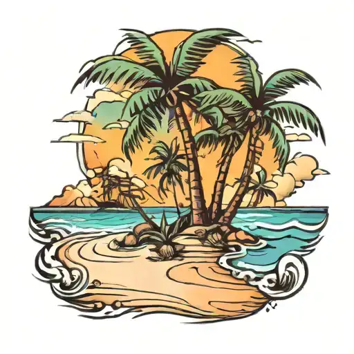 Beach Scene With Palm Trees