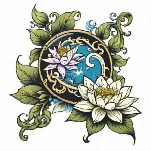 Water Lily And Larkspur Cresent Moon