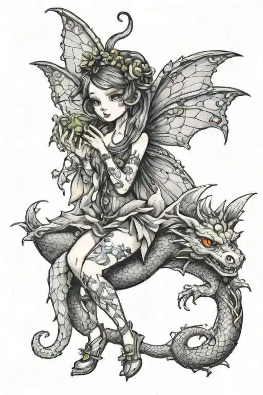 Tiny Fairy Holding Dragon