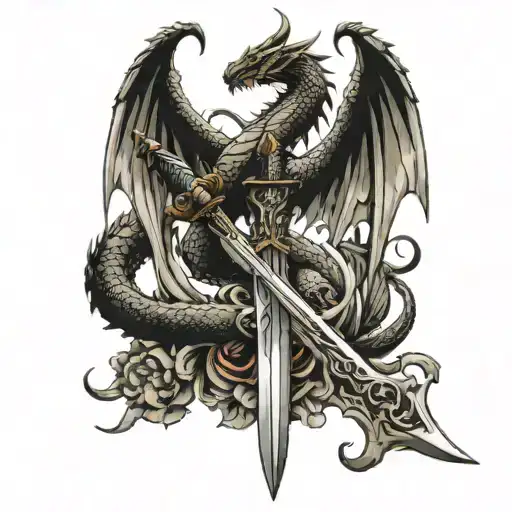 Dragon And Sword With Wings