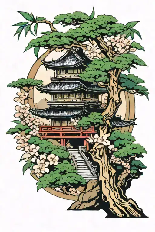 Discipline In Japanese With Bamboo Or Bonsai Tree Or Cherry Blossom