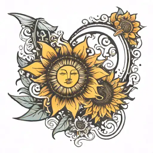 Sun And Moon On Beach With Sunflower