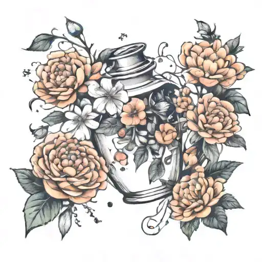 Fancy Space Vase Full Of Space Flowers Blossom Petals Falling