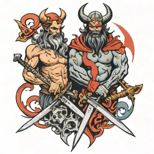 God And Devil Holding Sword