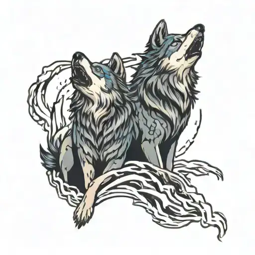 Gods Hand Thunder And Lightning Twin Wolves Howling