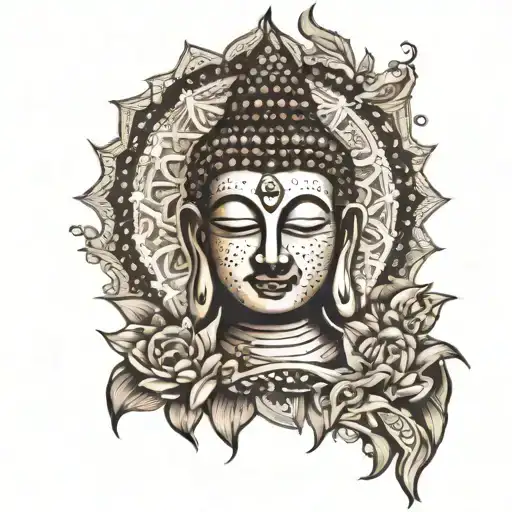 Mandala Arm Tattoo With Buddha Full Statue All Over Full Arm