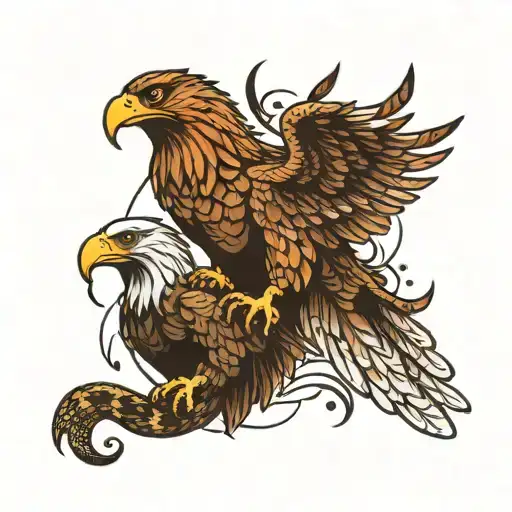 Snake And Eagel Flying Away