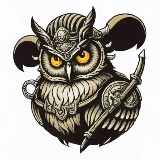 Great Horn Owl Holding A Roman Helmet