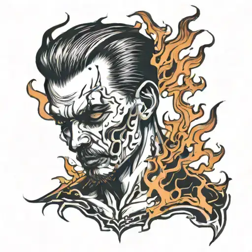 A Man With His Head On Fire Coming