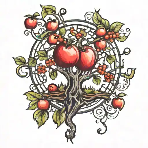 Tree Of Life With Puzzle Pieces And Apples Fall