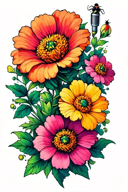 Flowers With A Small Spark Plug And A Small Bug