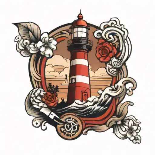 Red And White Lighthouse Overlooking
