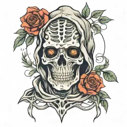 Face With Hoodie Keep Rose In Skeleton Hands