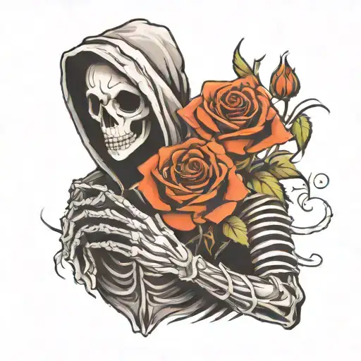 Shadow Face With Hoodie Keep Rose In Skeleton Hands