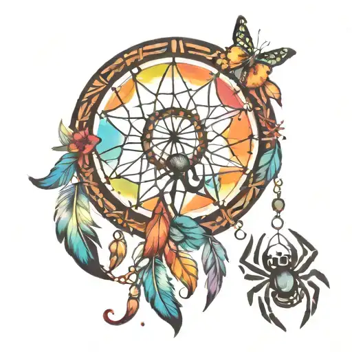 Dream Catcher With Spider In The Middle And Rainbow Colors