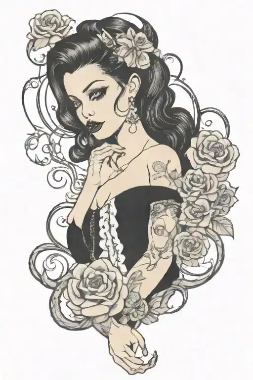 Pinup Girl Goth Death Satanic Black Hair