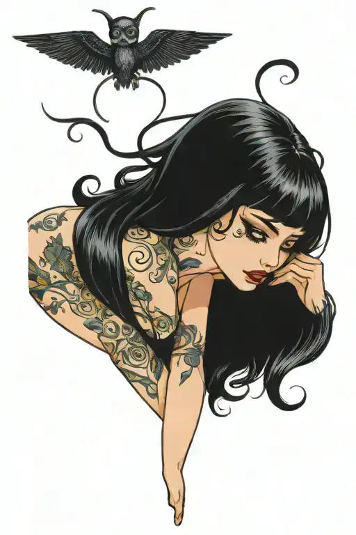 Pinup Girl Goth Death Satanic Black Hair