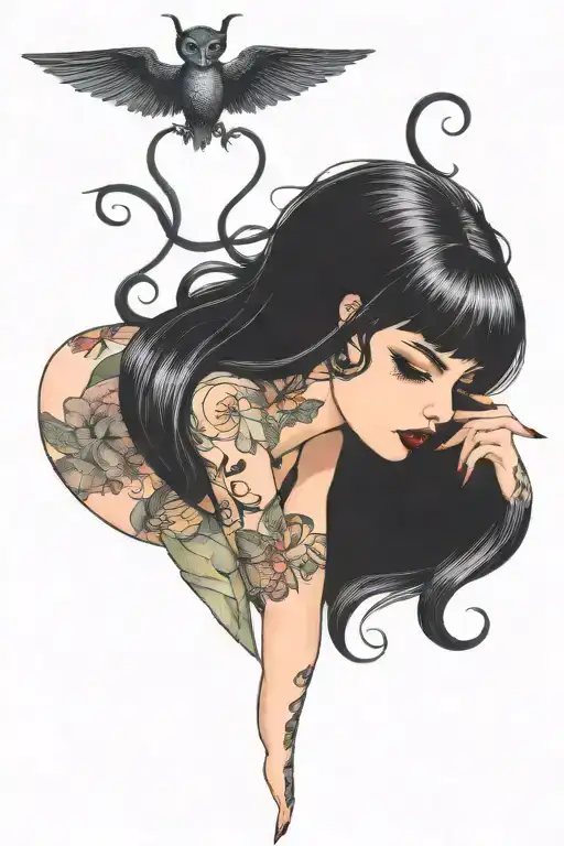Pinup Girl Goth Death Satanic Black Hair