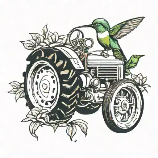 Tractor With A Hummingbird Perched