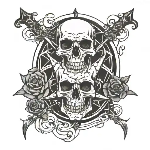 Skull And Pentagram Surrounded