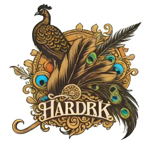 Hardik Name Tattoo With Peacock Feather