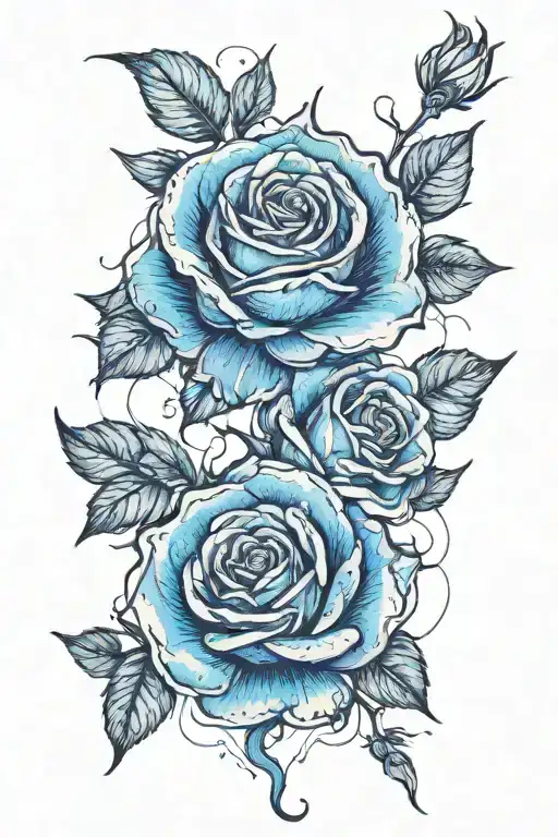 Rose Waterlor Tattoo With Blue Color And Line Dark Abstract