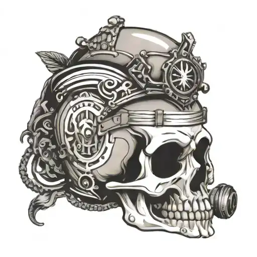 Skull With Bike Helmet That Says Steadfast