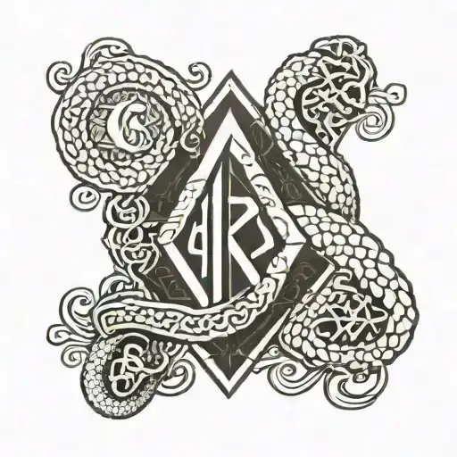 Futhark Rune And Lace With Snake