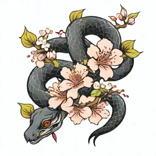 Black Snake And Cherry Blossom