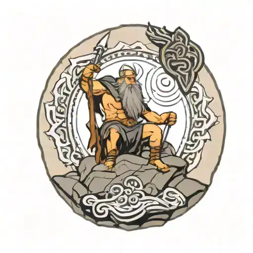 Rune Ansur On A Rock Plate With Fog And Odin