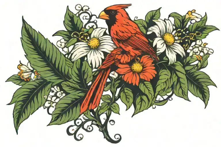 Beautiful Cardinal Daisies Vines And Sweet