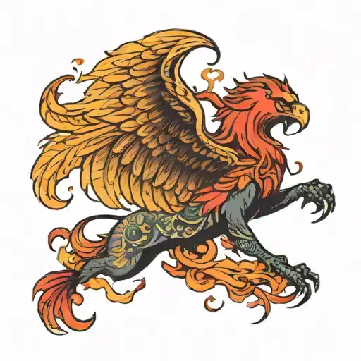 A Pheonix Flying Behind A Lion