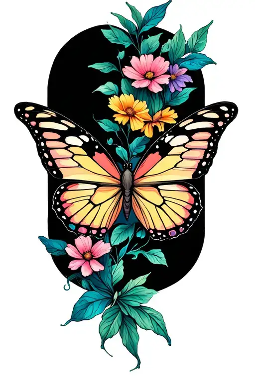 Fine Line Tattoo And Butterfly Flying