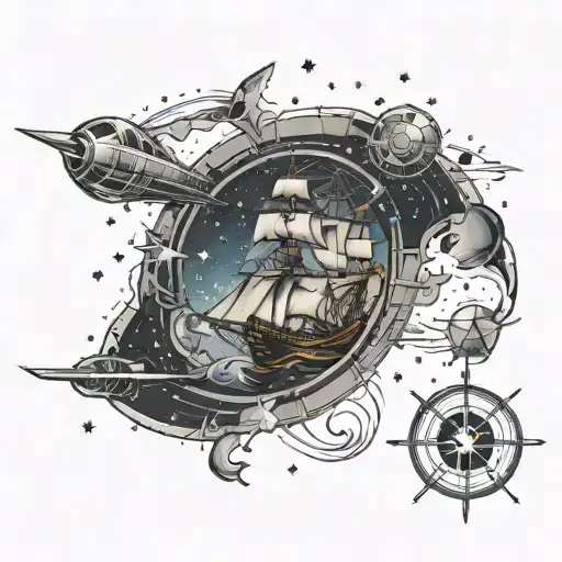 Star Map With A Space Pirate Ship As A Shoulder Sleeve
