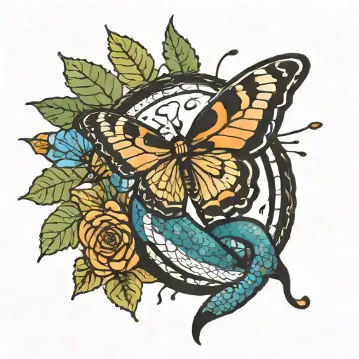 Snake Try To Bite Butterfly While Flying