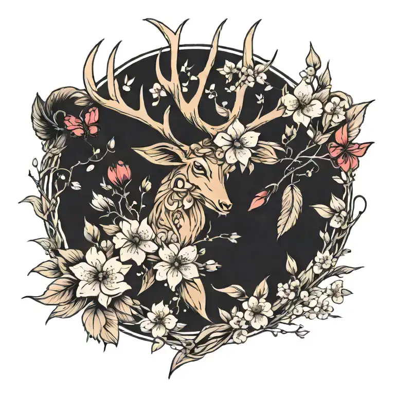 Antler And Cherry Blossom Feather